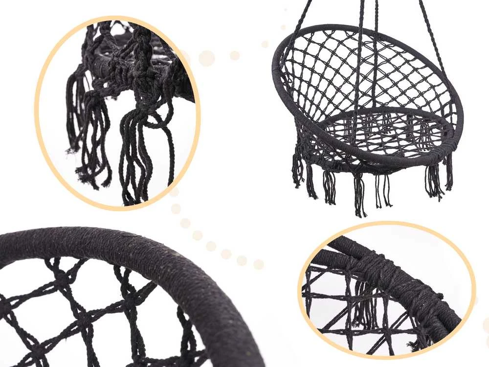 Boho stiliaus pakabinamas krėslas 80 cm | 150 kg | spalva: juoda