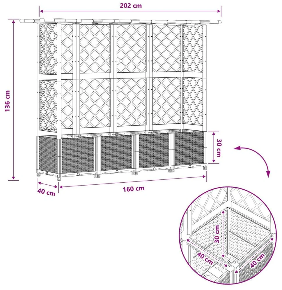 Pakeltas lovas su trelėmis ir stogu Juoda 202 x 40 x 136 cm PP