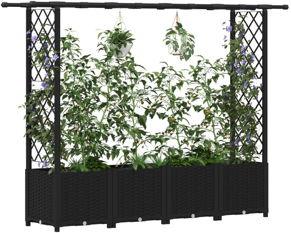 Pakelta lysvė su trelėmis ir stogu Juoda 203 x 40 x 136 cm PP