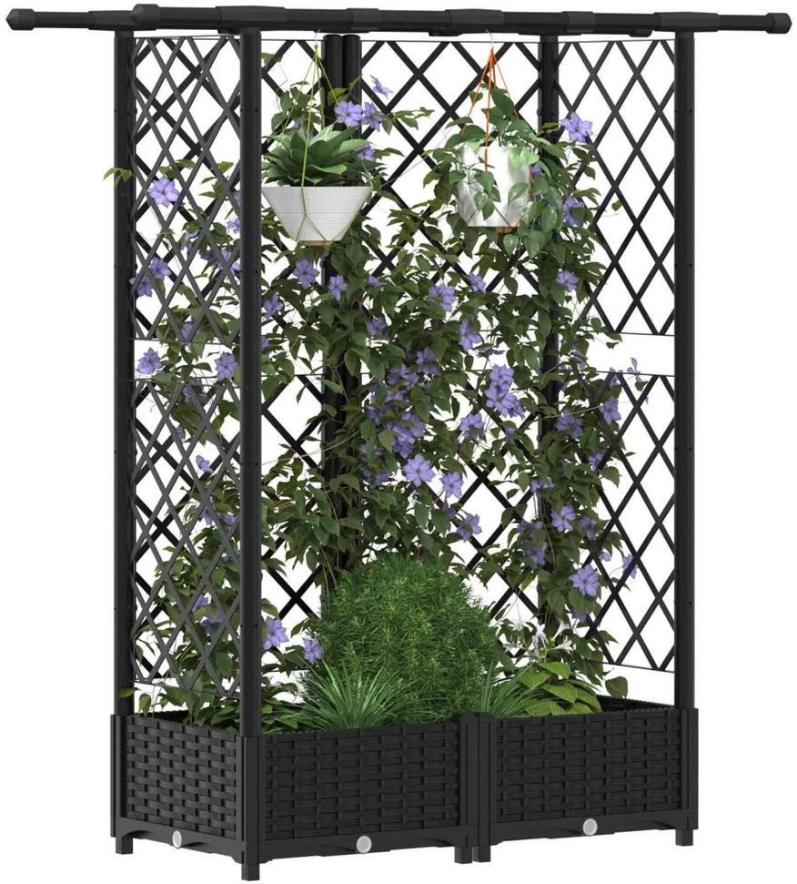 Pakeltas lovas su trelėmis ir stogu Juoda 124 x 40 x 121 cm PP
