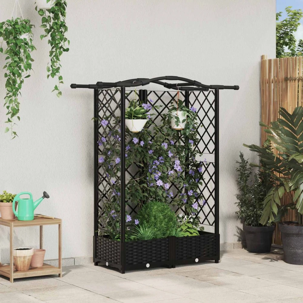 Pakeltas lovas su trelėmis ir stogu Juoda 124 x 40 x 123 cm PP