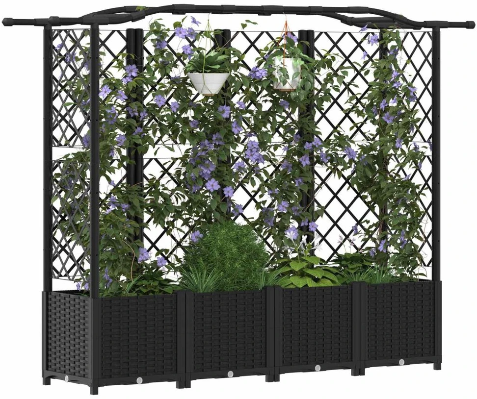 Pakeltas lovas su trelėmis ir stogu Juoda 204 x 40 x 138 cm PP