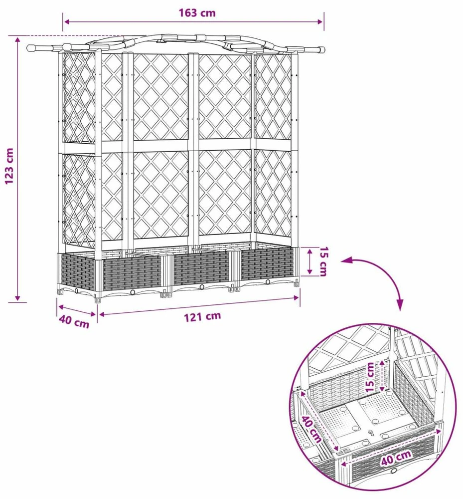 Pakeltas lovas su trelėmis ir stogu Juoda 163 x 40 x 123 cm PP