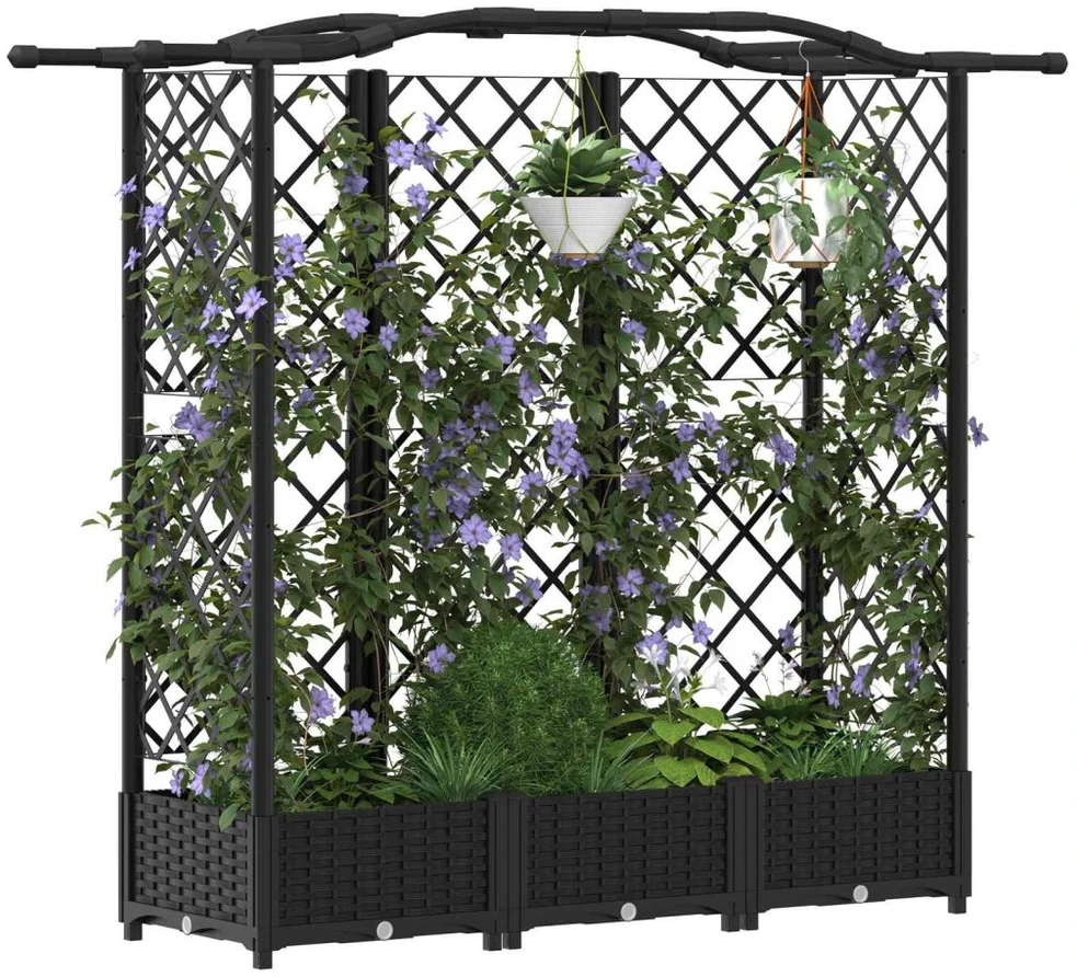 Pakeltas lovas su trelėmis ir stogu Juoda 163 x 40 x 123 cm PP