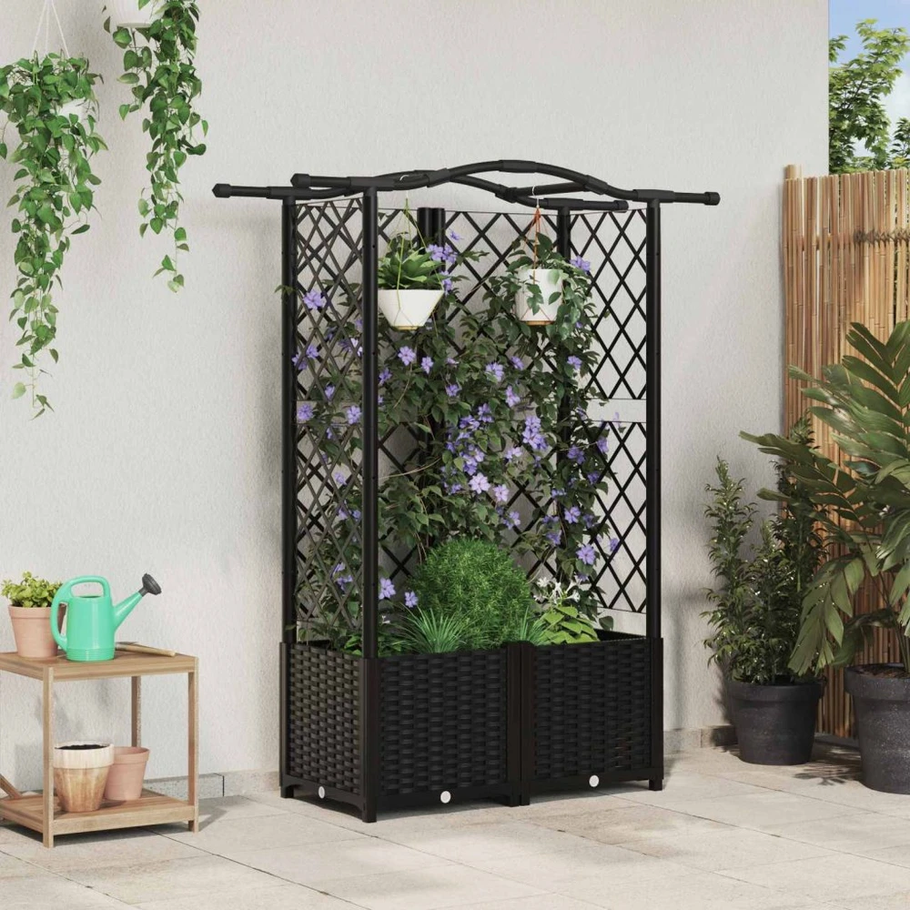 Pakeltas lovas su trelėmis ir stogu Juoda 122 x 40 x 138 cm PP