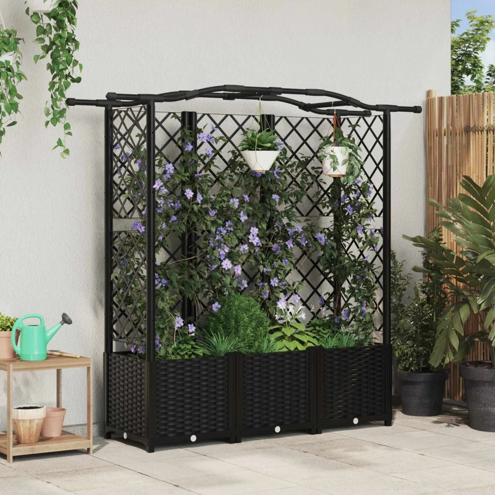 Pakeltas lovas su trelėmis ir stogu Juoda 163 x 40 x 138 cm PP