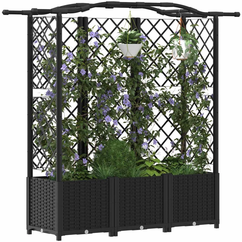Pakeltas lovas su trelėmis ir stogu Juoda 163 x 40 x 138 cm PP