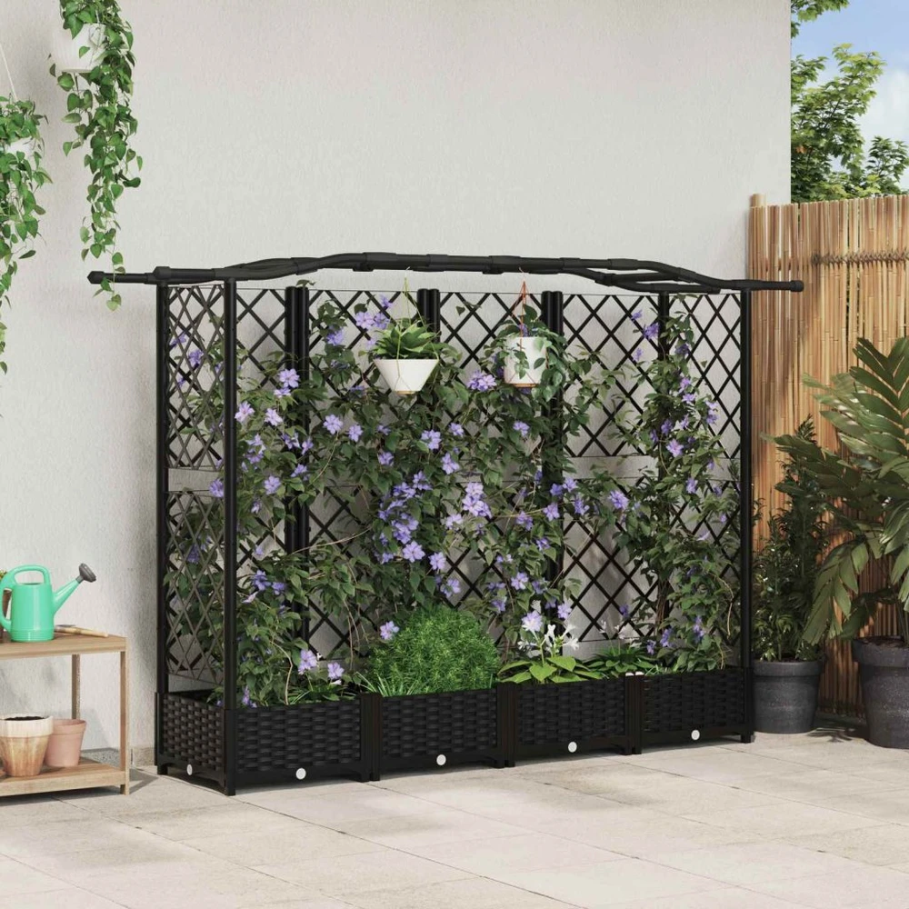 Pakeltas lovas su trelėmis ir stogu Juoda 203,5 x 40 x 123 cm