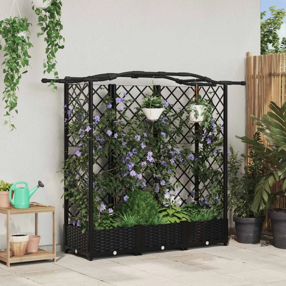 Pakeltas lovas su trelėmis ir stogu Juoda 163 x 40 x 123 cm PP