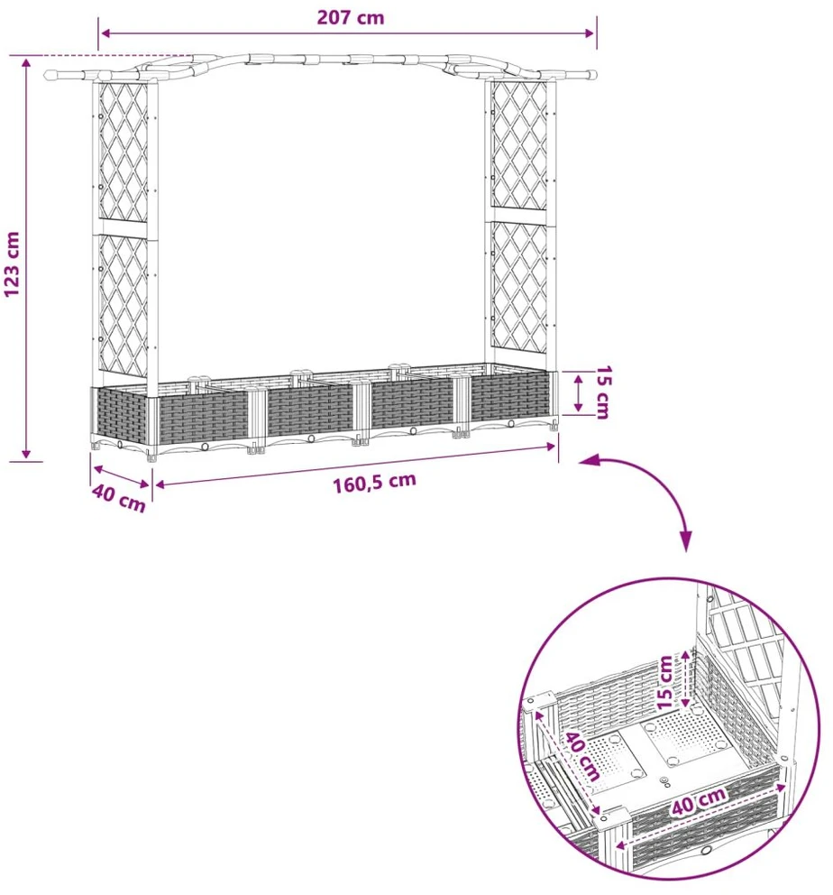 Pakeltas lovas su trelėmis ir stogu Pilka 207 x 40 x 123 cm PP