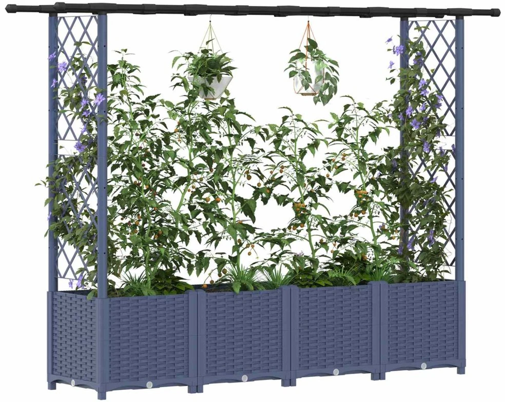 Pakelta lysvė su trelėmis ir stogu Pilka 203 x 40 x 136 cm PP