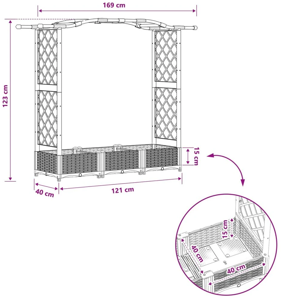 Pakeltas lovas su trelėmis ir stogu Pilka 169 x 40 x 123 cm PP