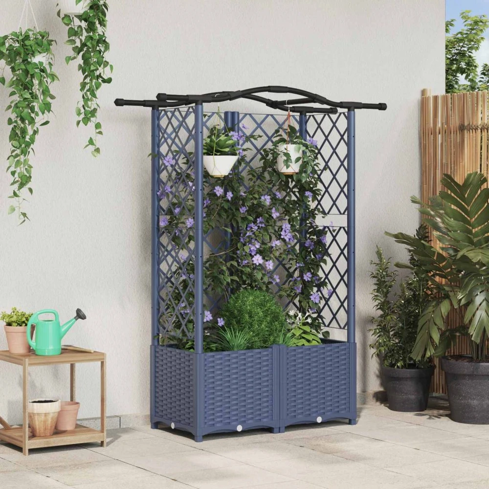 Pakeltas lovas su trelėmis ir stogu Pilka 122 x 40 x 138 cm PP