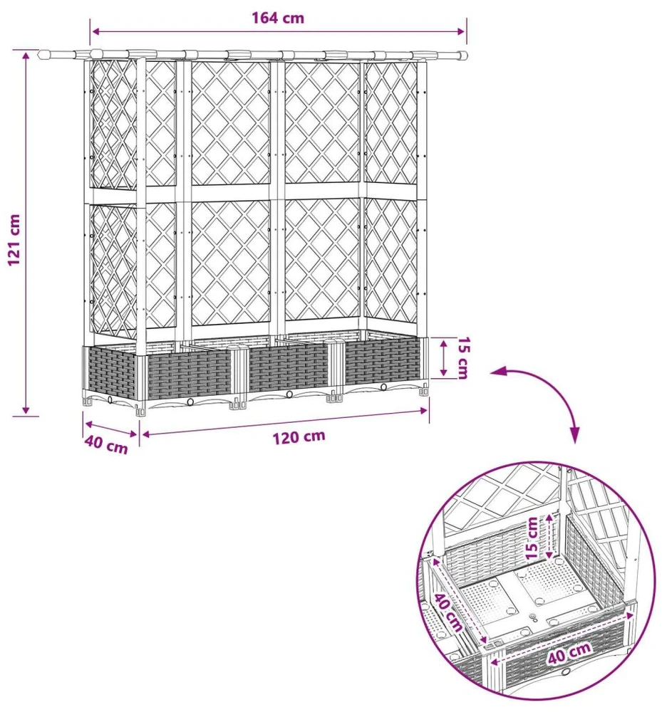 Pakeltas lovas su trelėmis ir stogu Pilka 164 x 40 x 121 cm PP