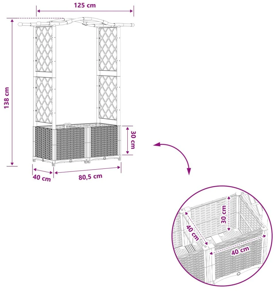 Pakeltas lovas su trelėmis ir stogu Pilka 125 x 40 x 138 cm PP