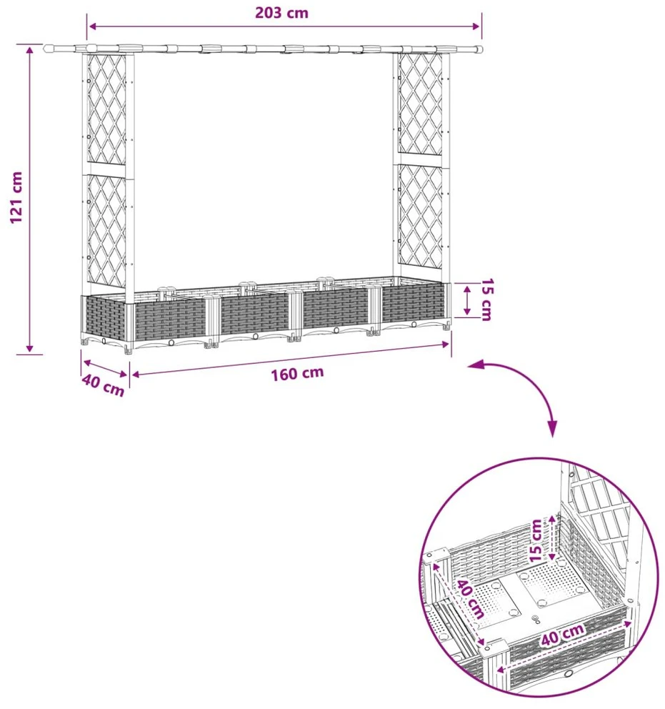 Pakeltas lovas su trelėmis ir stogu Pilka 203 x 40 x 121 cm PP