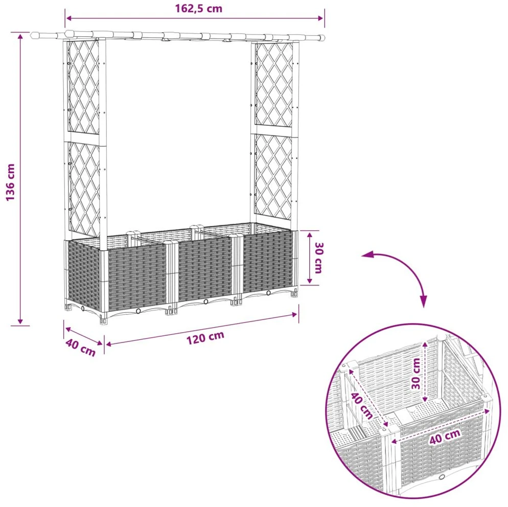 Pakeltas lovas su trelėmis ir stogu Ruda 162,5 x 40 x 136 cm PP