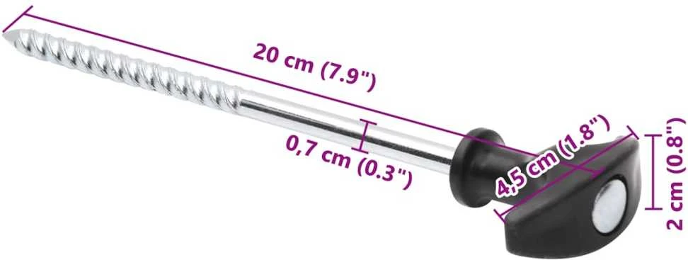 Palapinės kaiščiai, 12vnt., 20cm, skersmuo 7mm, plienas