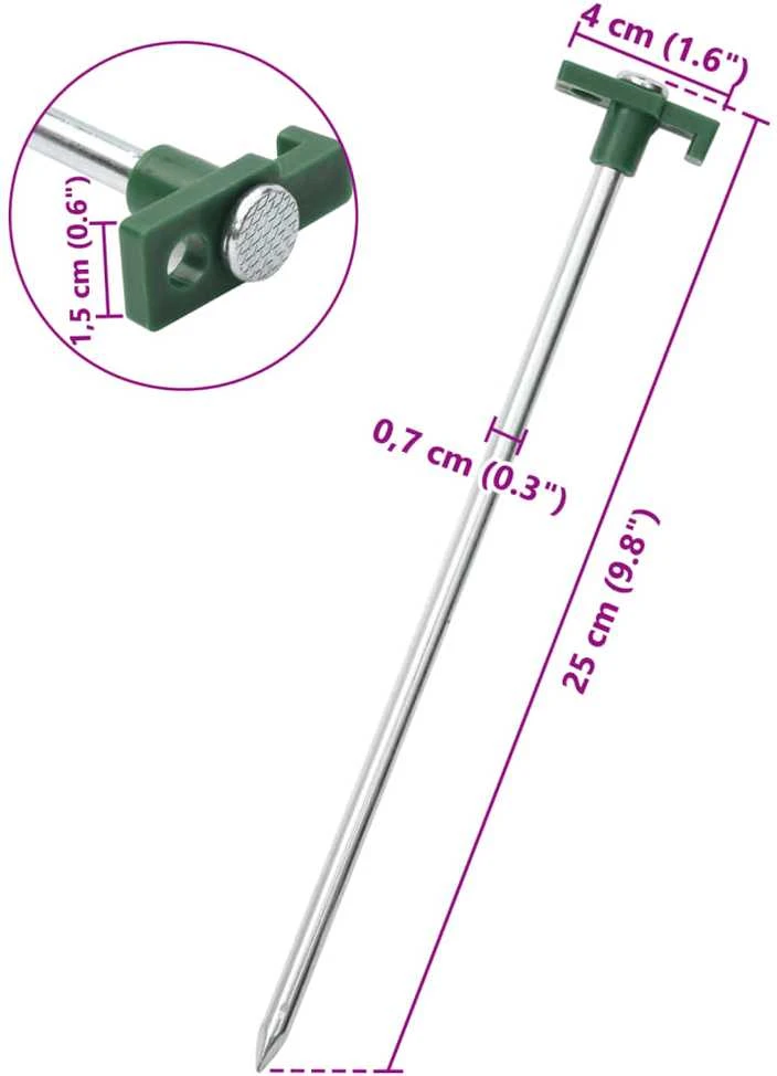 Palapinės kaiščiai, 12vnt., 25cm, skersmuo 7mm, plienas ir PP