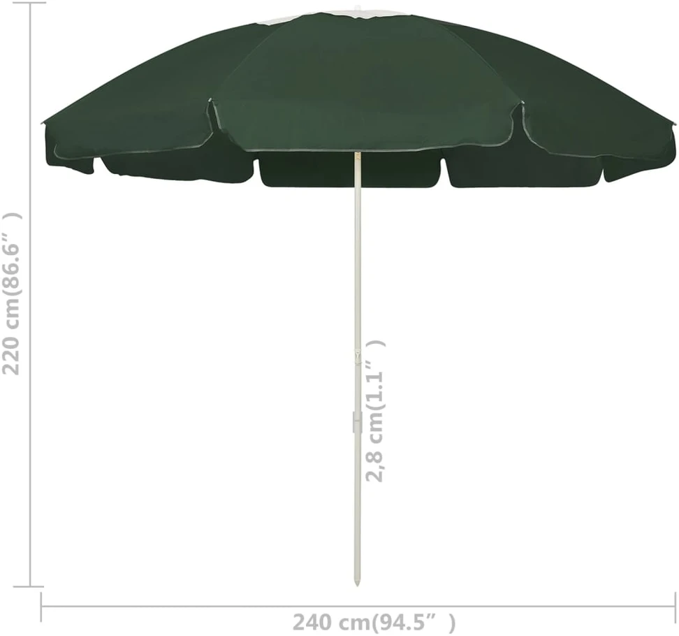 Paplūdimio skėtis nuo saulės, žalios spalvos, 240cm