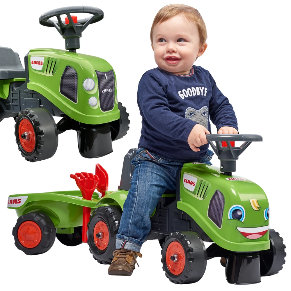 Vaikiškas traktorius Falk Baby Claas, su priekaba, žalias