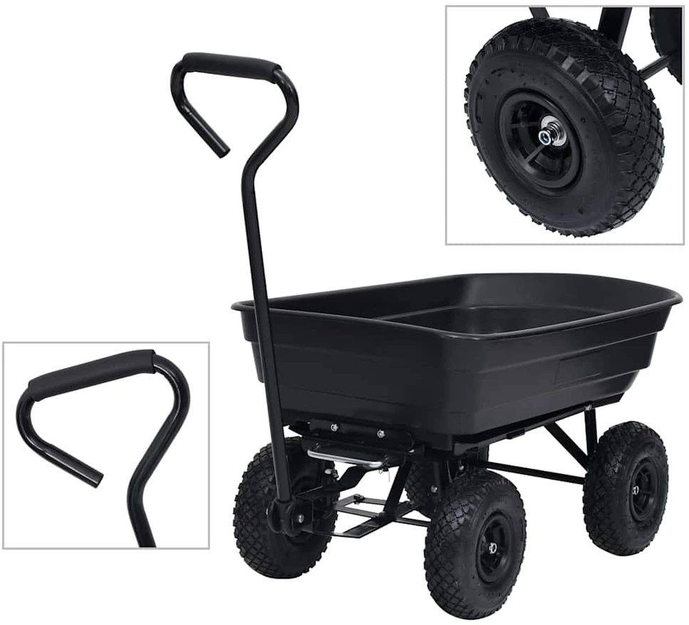 Paverčiamas rankinis sodo vežimėlis, juodos spalvos, 300kg, 75l