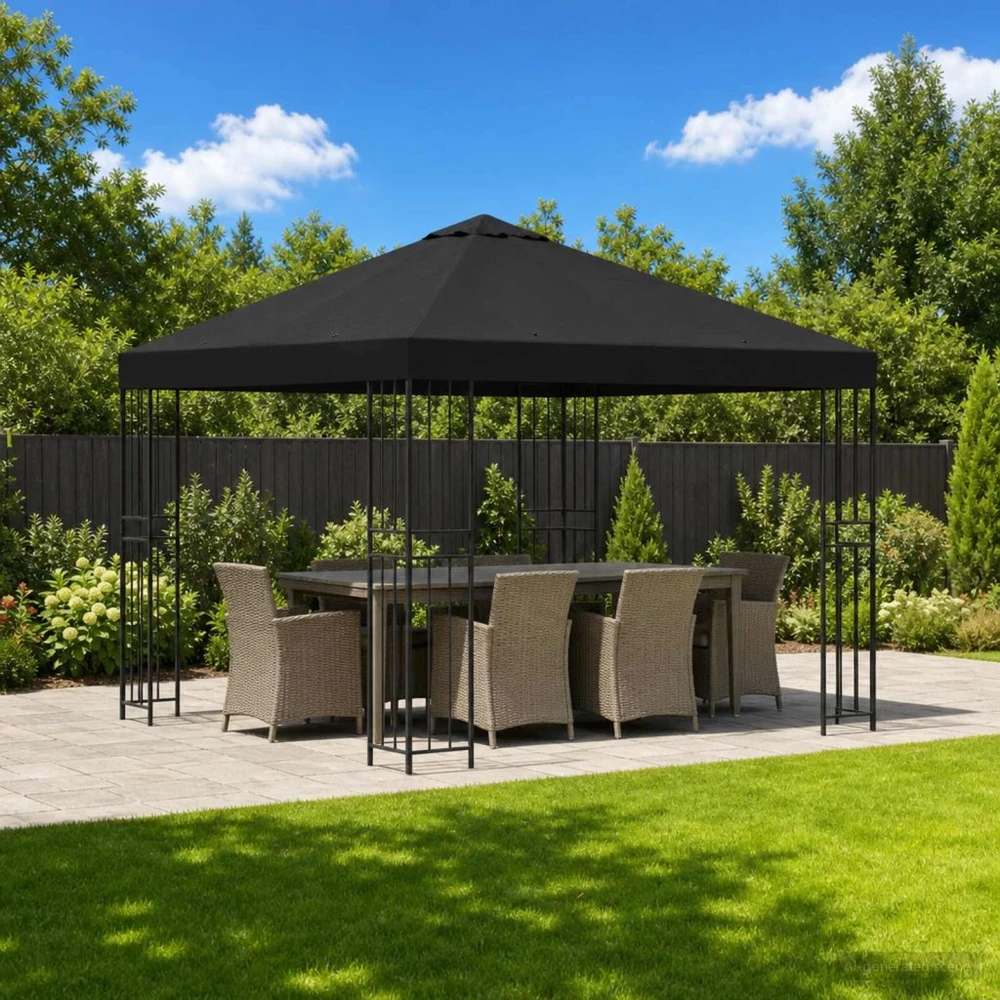 Pavėsinė 3 x 3 m Juoda Poliesteris ir plienas 190 gsm