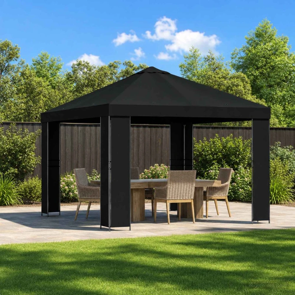 Pavėsinė 3 x 3 m Juoda Poliesteris ir plienas 190 gsm