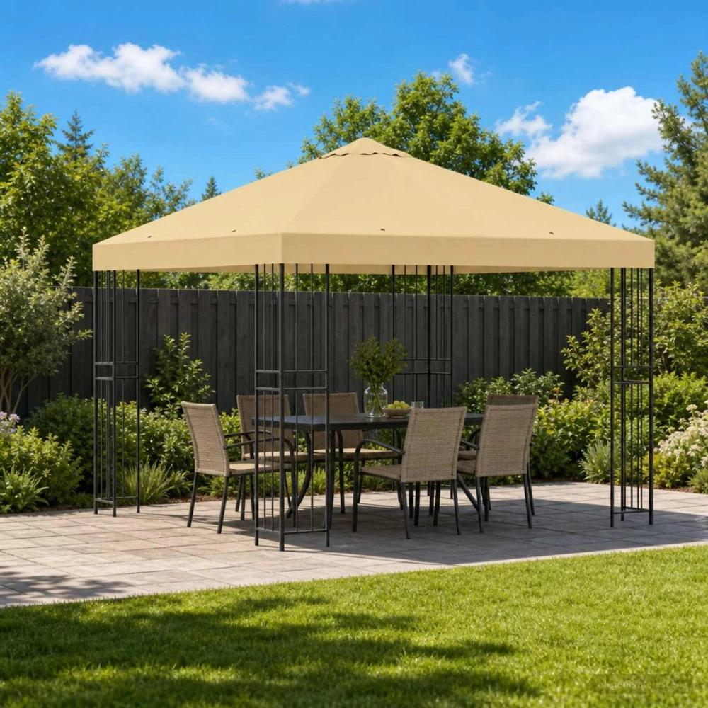 Pavėsinė 3 x 3 m Kreminė Poliesteris ir plienas 190 gsm