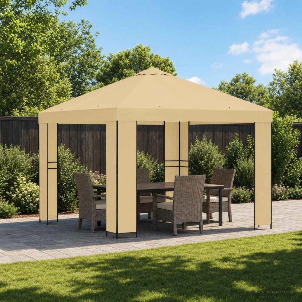 Pavėsinė 3 x 3 m Kreminė Poliesteris ir plienas 190 gsm