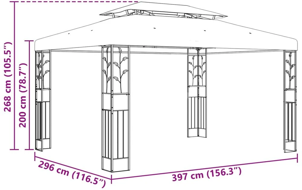 Pavėsinė 3,97 x 2,96 x 2,68 m Vyno raudona
