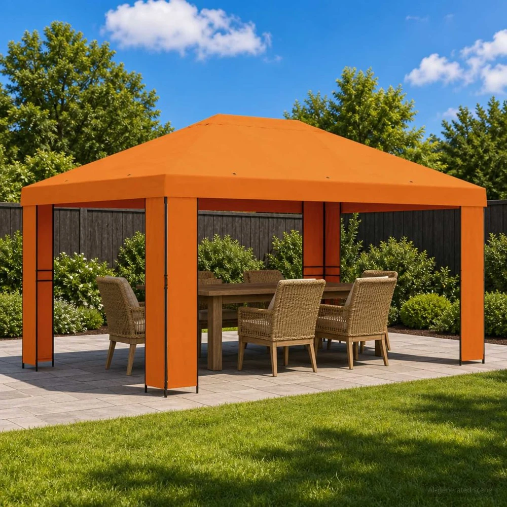 Pavėsinė 4 × 3 m Oranžinė Poliesteris ir plienas 190 gsm