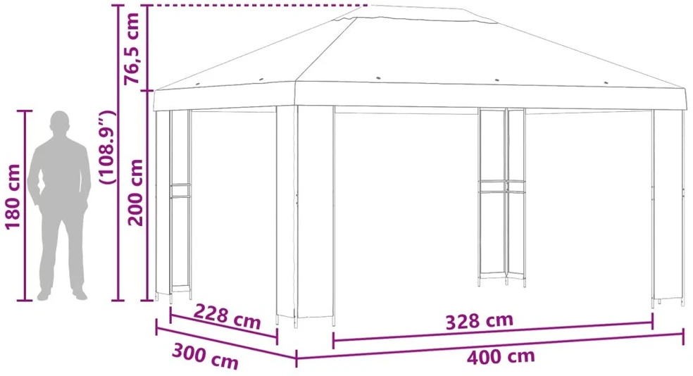Pavėsinė 4 × 3 m Oranžinė Poliesteris ir plienas 190 gsm