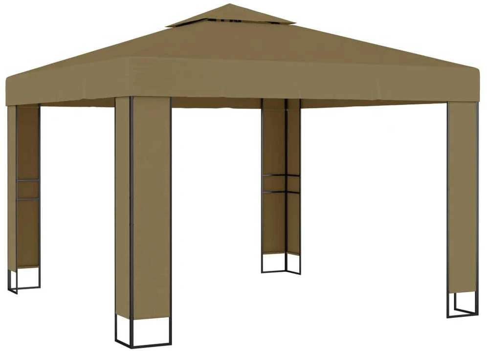 Pavėsinė su dvigubu stogu ir lemputėmis LED, taupe, 3x3x2,7m