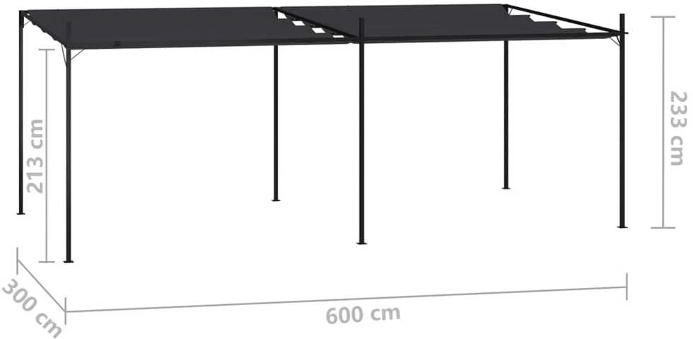 Pavėsinė su įtraukiamu stogu, antracito, 600x300x233cm
