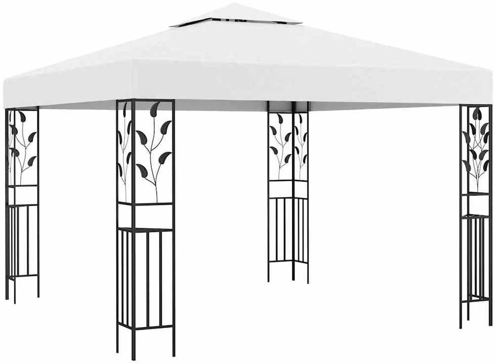 Pavėsinė su lempučių girliandomis LED, balta, 3x3m, 180g/m²