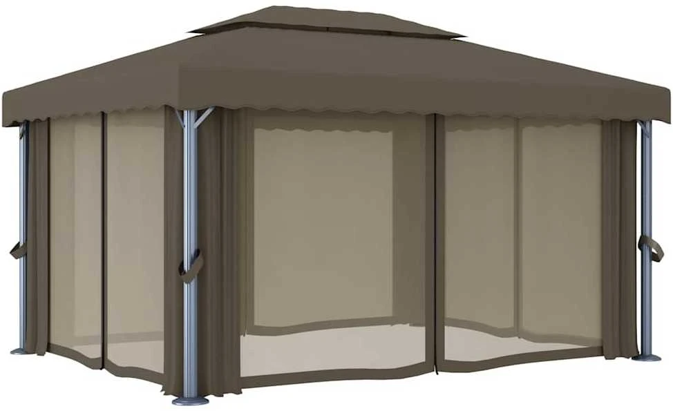 Pavėsinė su lemputėmis ir užuolaidomis LED, taupe, 4x3m