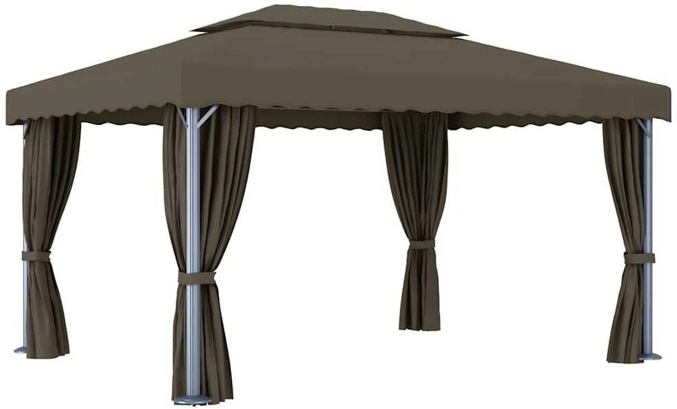 Pavėsinė su lemputėmis ir užuolaidomis LED, taupe, 4x3m
