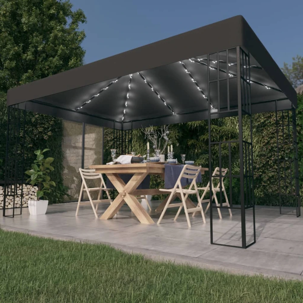 Pavėsinė su lemputėmis LED, antracito, 3x4m