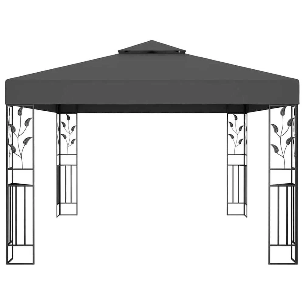 Pavėsinė su lemputėmis LED ir dvigubu stogu, antracito, 3x4m
