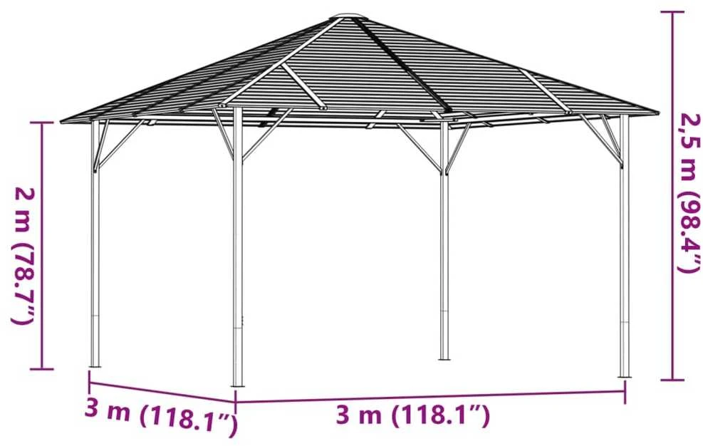 Pavėsinė su stogu, antracito spalvos, 3x3m