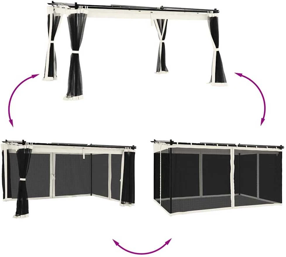 Pavėsinė su tinklelio sienelėmis, kreminė spalva, 4x3m, plieno