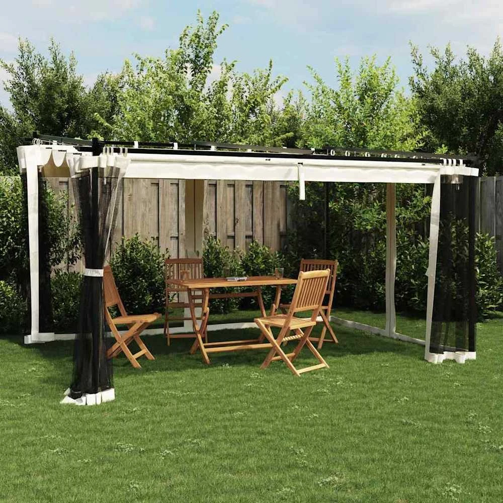 Pavėsinė su tinklelio sienelėmis, kreminė spalva, 4x3m, plieno