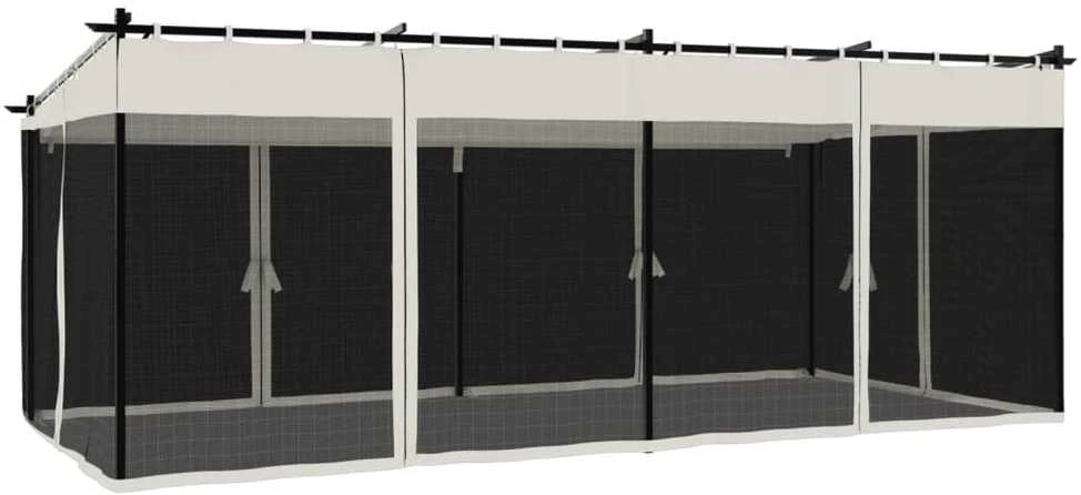 Pavėsinė su tinklelio sienelėmis, kreminė, 6x3m, plienas