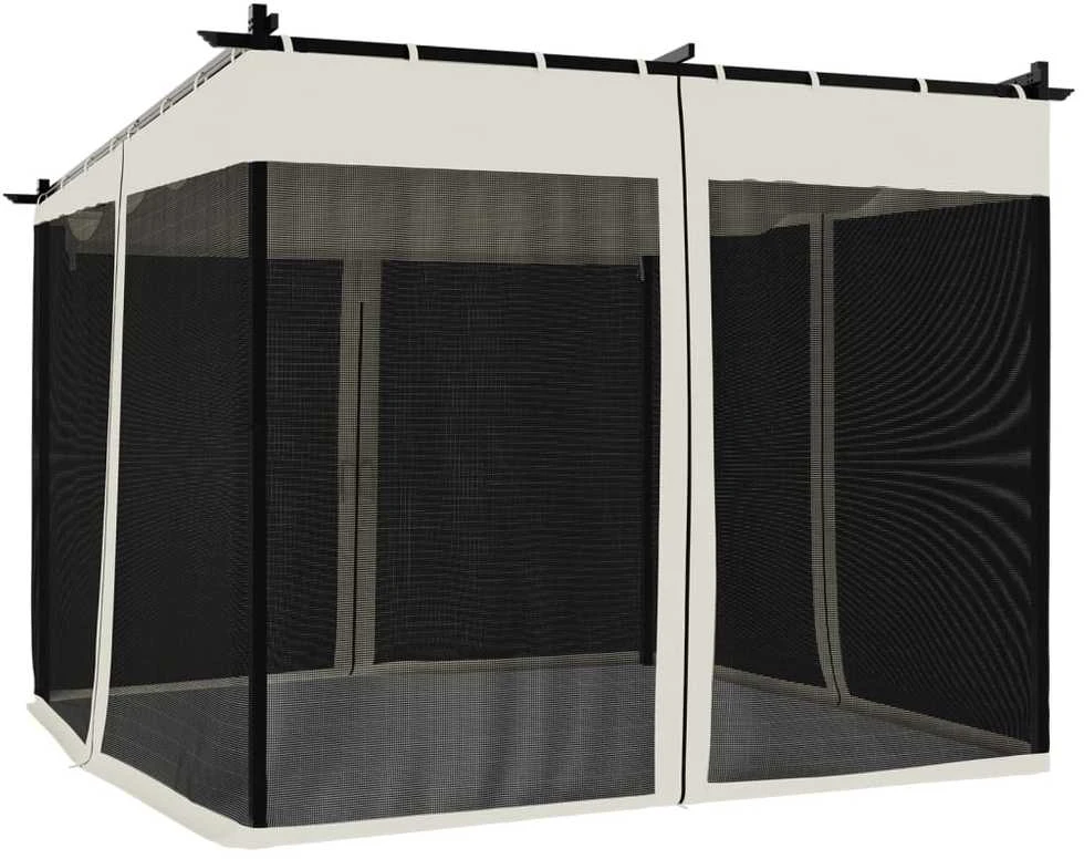 Pavėsinė su tinklelio sienelėmis, kreminės, 3x3m, plienas