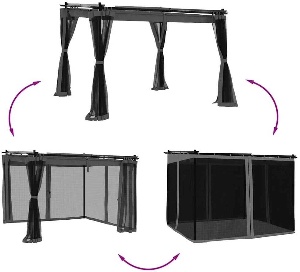 Pavėsinė su tinklinėmis sienelėmis, antracito, 3x3m, plienas