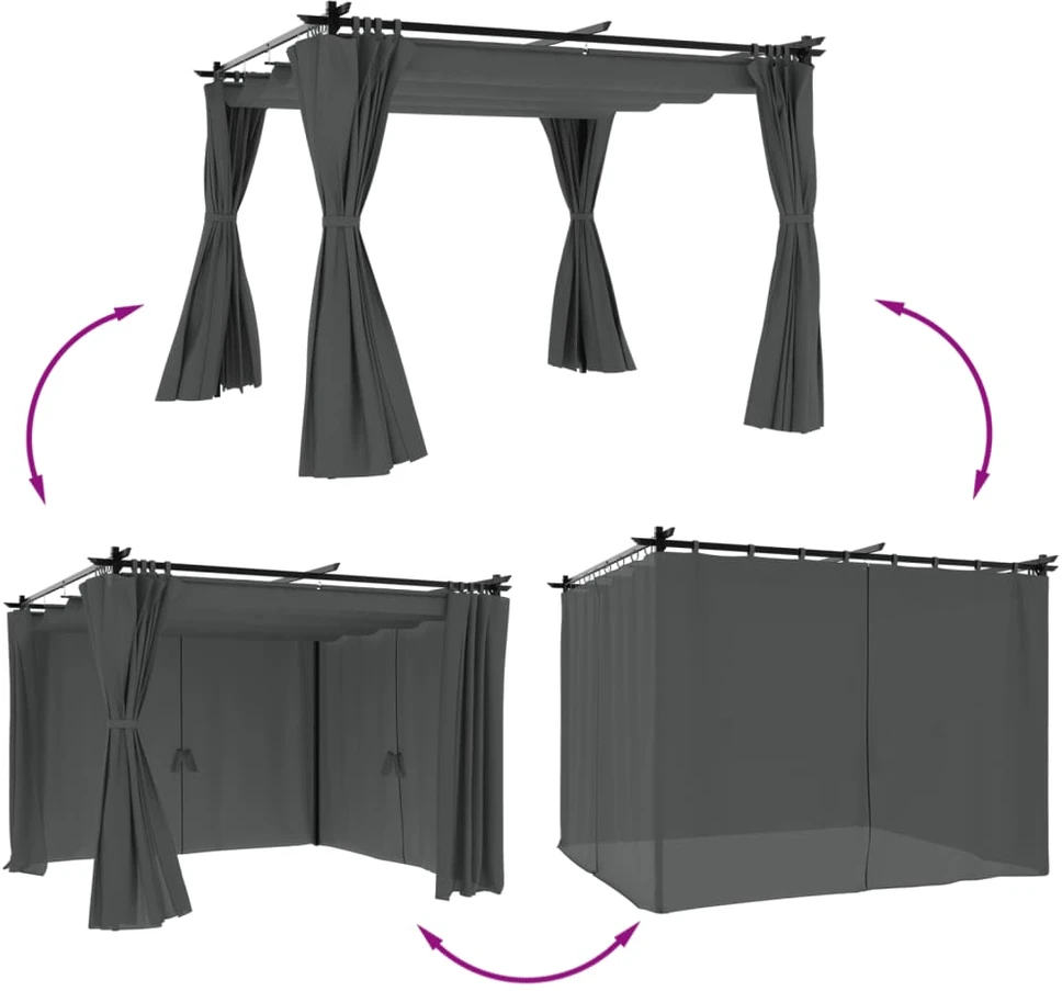 Pavėsinė su užuolaidomis, antracito, 3x3m, plienas