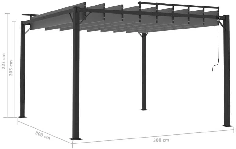 Pavėsinė su žaliuzių stogu, antracito, 3x3m, audinys/aliuminis