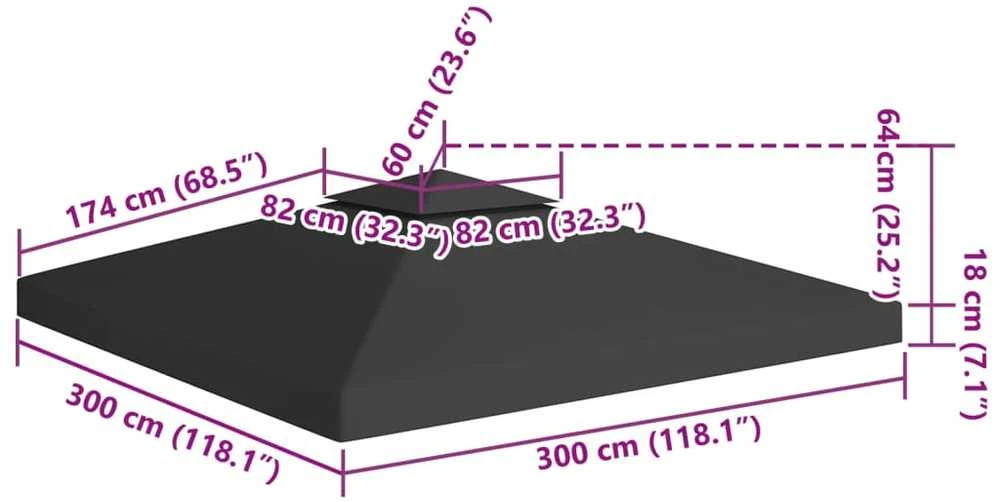 Pavėsinės uždangalas, 2 pakopų, juodas, 3x3m, 310 g/m²
