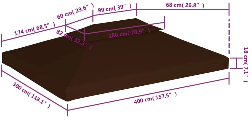Pavėsinės uždangalas, 2 pakopų, rudas, 4x3m, 310 g/m²